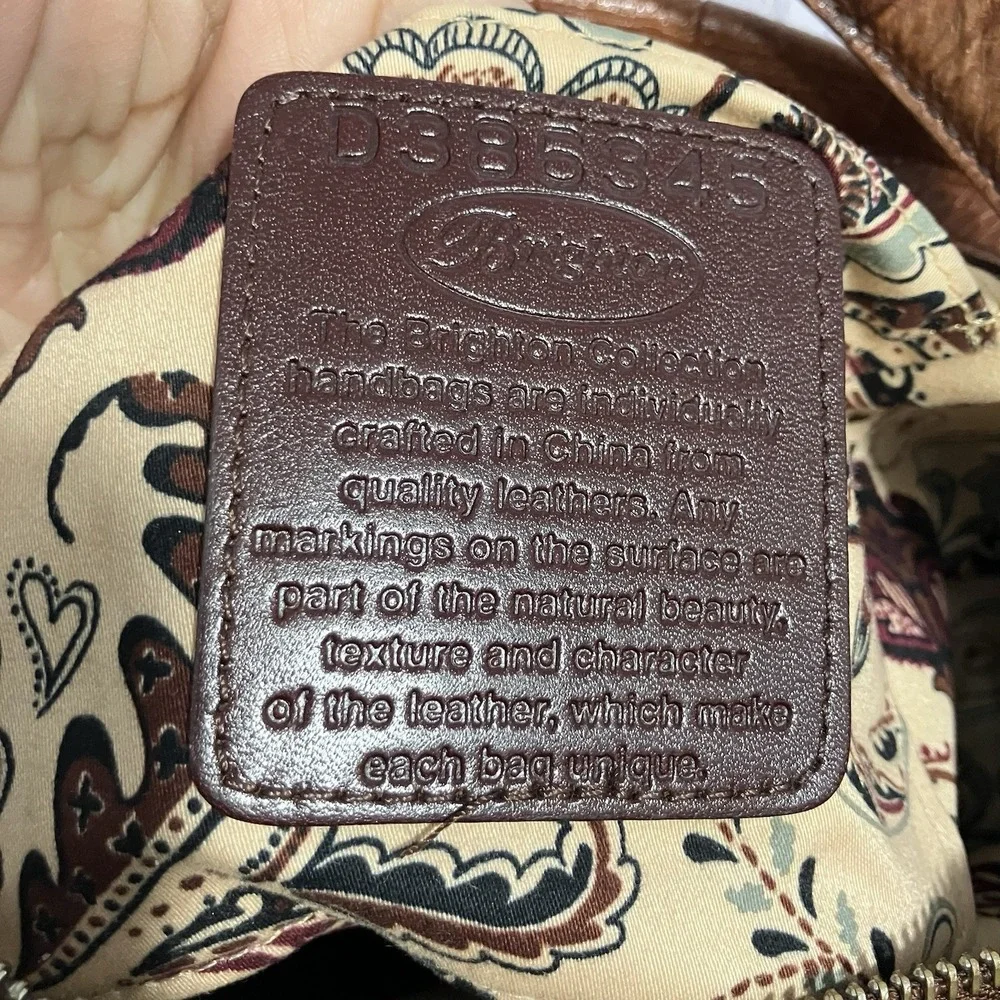 Brighton Cognac Brown Croc Embossed Leather Shoulder Bag Hobo Top‎ Zip